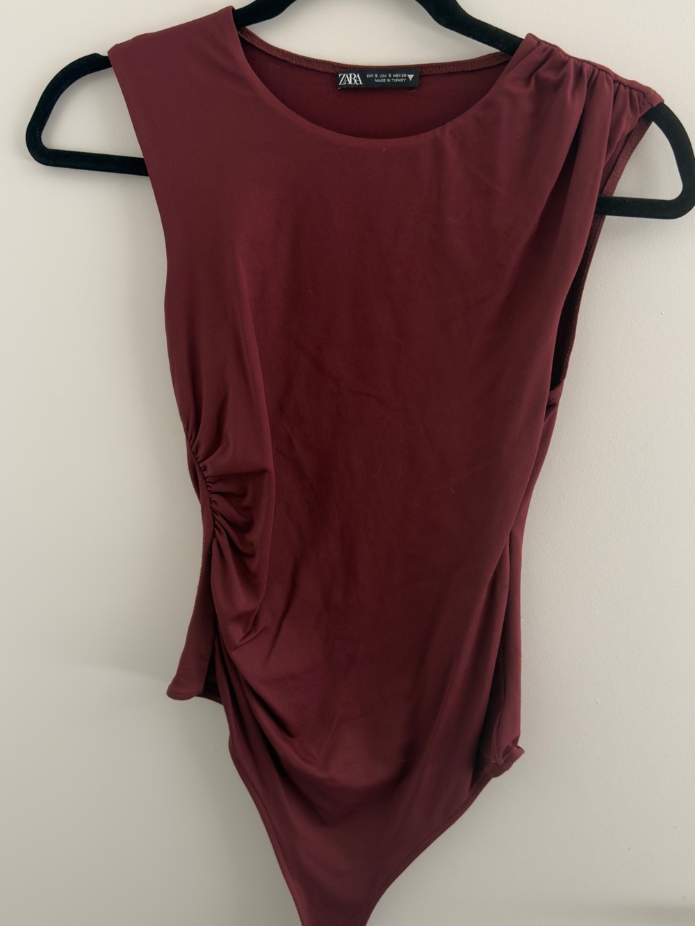 Zara Burgundy Sleeveless Draped Ruched Bodysuit Size S